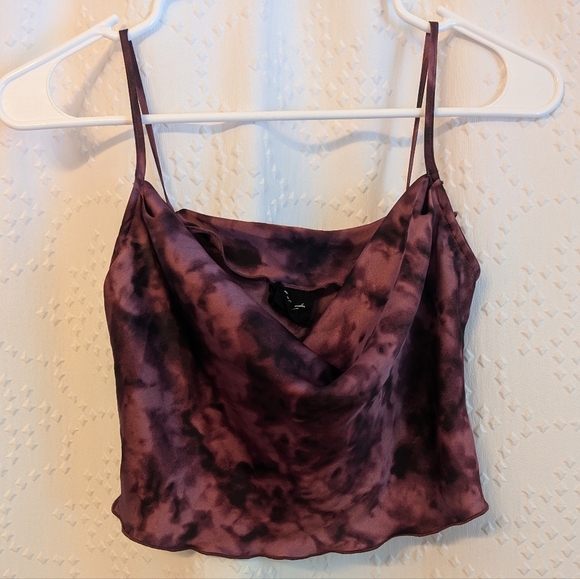 Urban Outfitters Cowl Neck Cropped Acid Washed Tie Dye Burgundy Tank XS - Picture 1 of 5